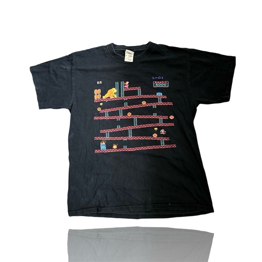 Vintage Nintendo Donkey Kong Mario Graphic T-Shirt Black Unisex M
